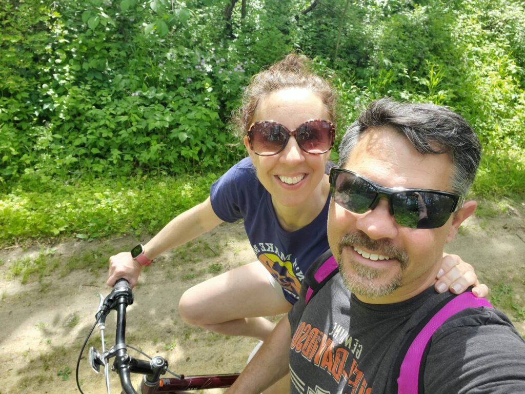 We are riding our bikes on a trail in Wisconsin.