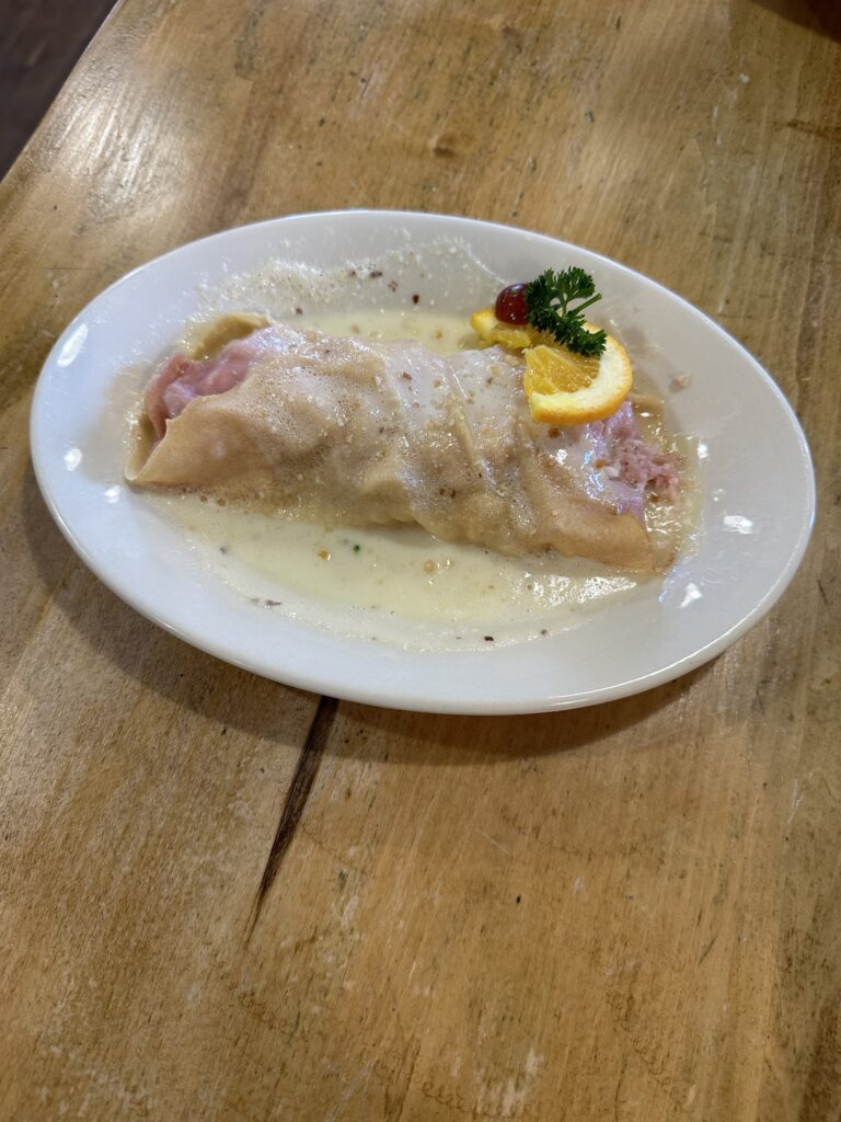 Country Crossroads crepe with chicken, ham, and Swiss cheese