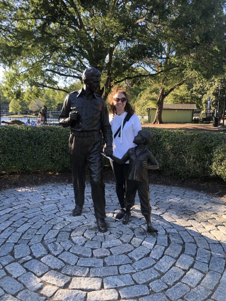 I'm standing with the "Andy & Opie" bronze statue at Pullen Park.