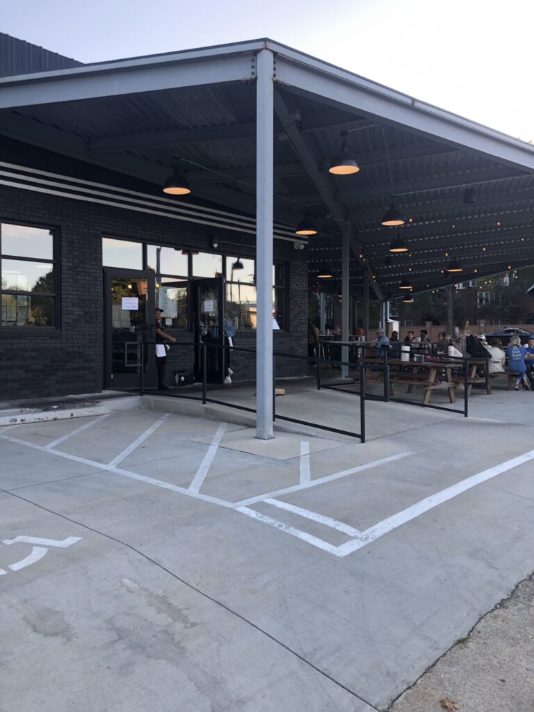 Outside eating area in front of the Longleaf Swine. 