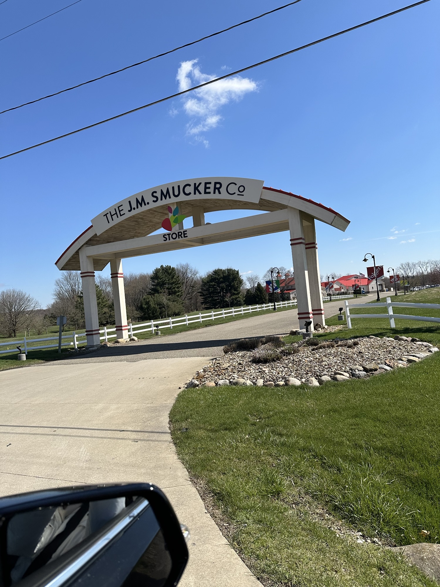 Entrance sign to The J.M. Smucker Co property and store. 