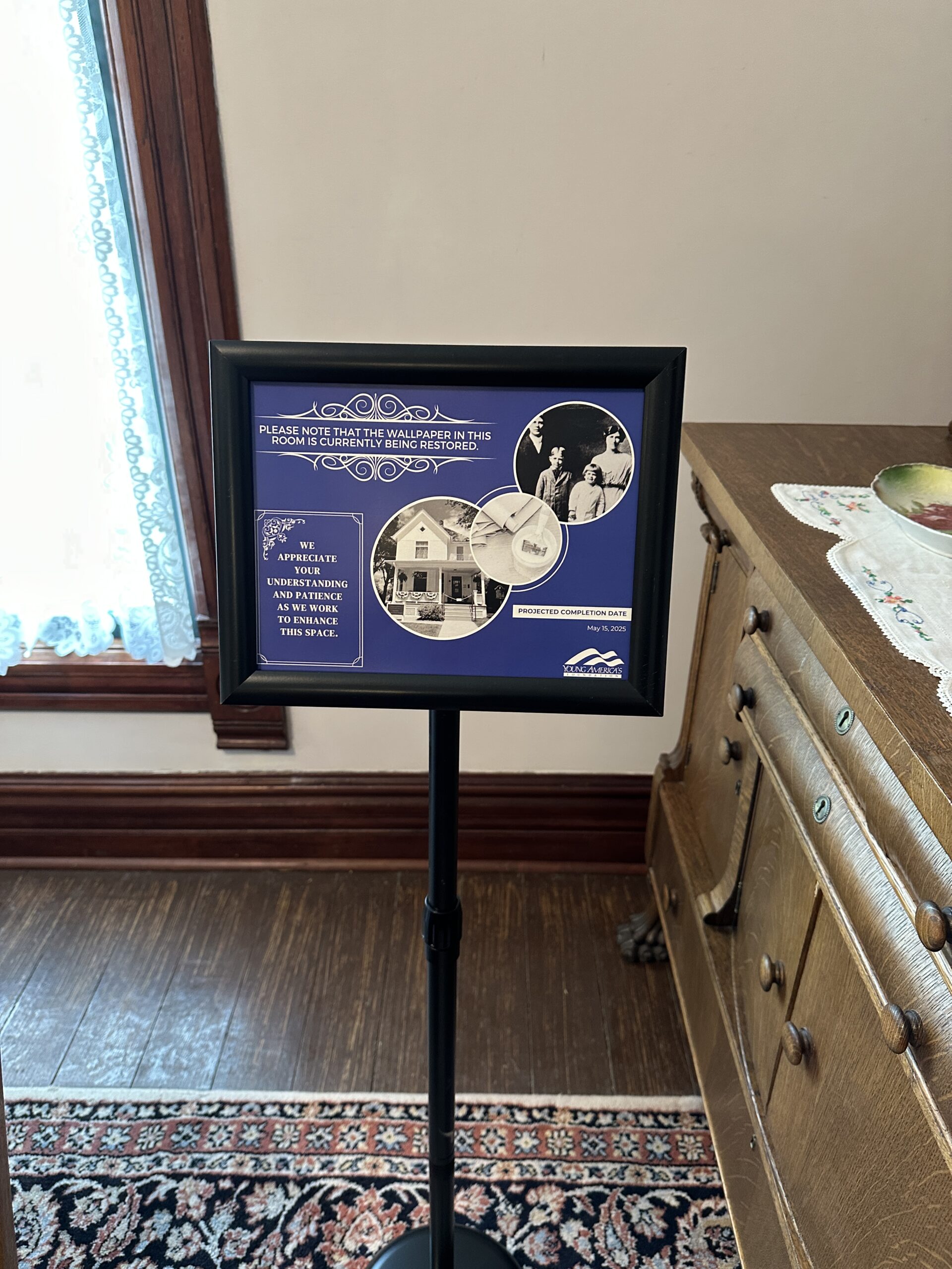 Photo of a sign that says, "We appreciate your understanding and patience as we work to enhance this space."